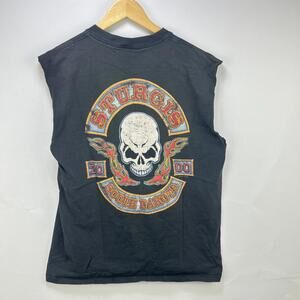 Vintage 2000 Sturgis Faded Biker Skull Flames T Shirt Large